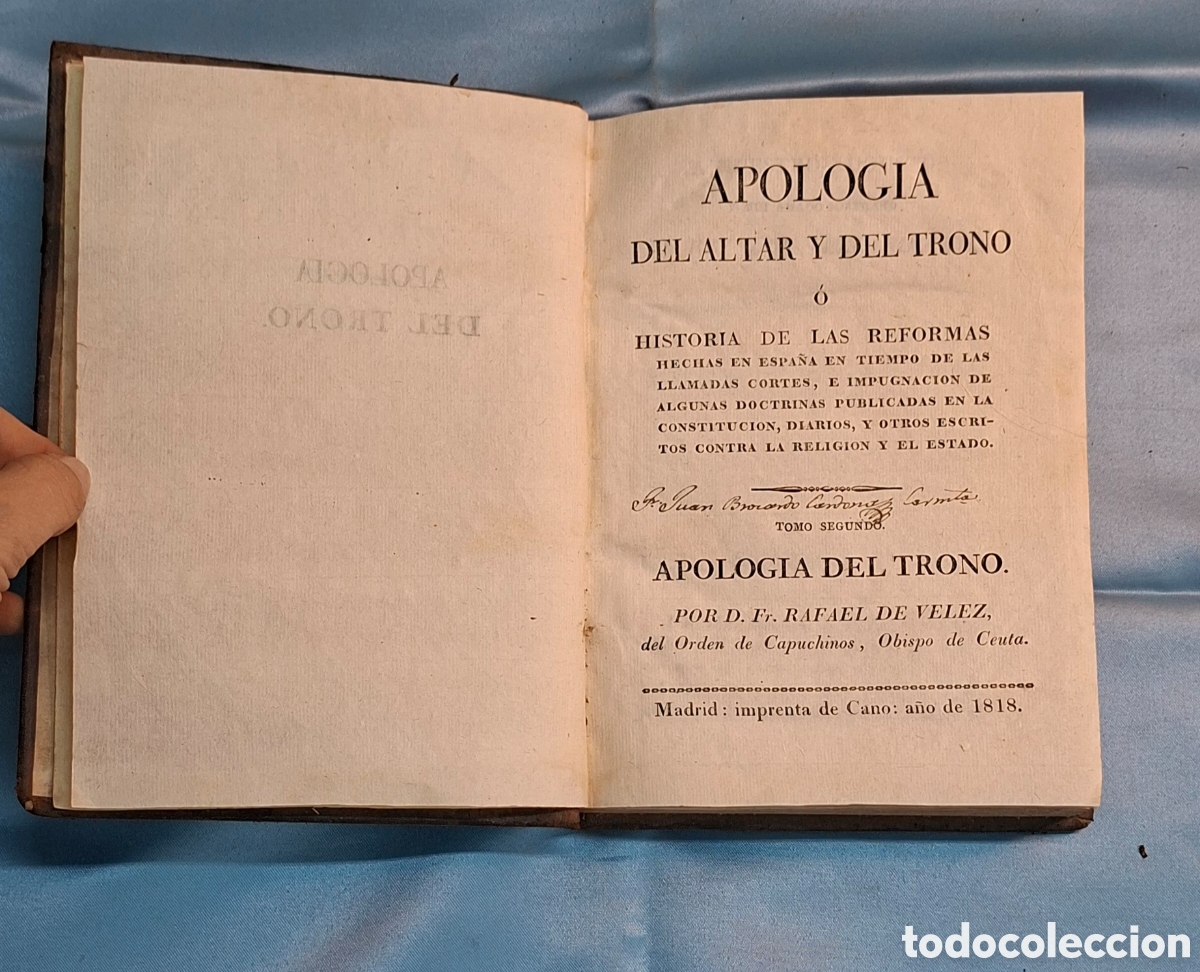 Libros antiguos: Apolog&iacute;a del Altar y del Trono &ndash; Tomo II (1818)