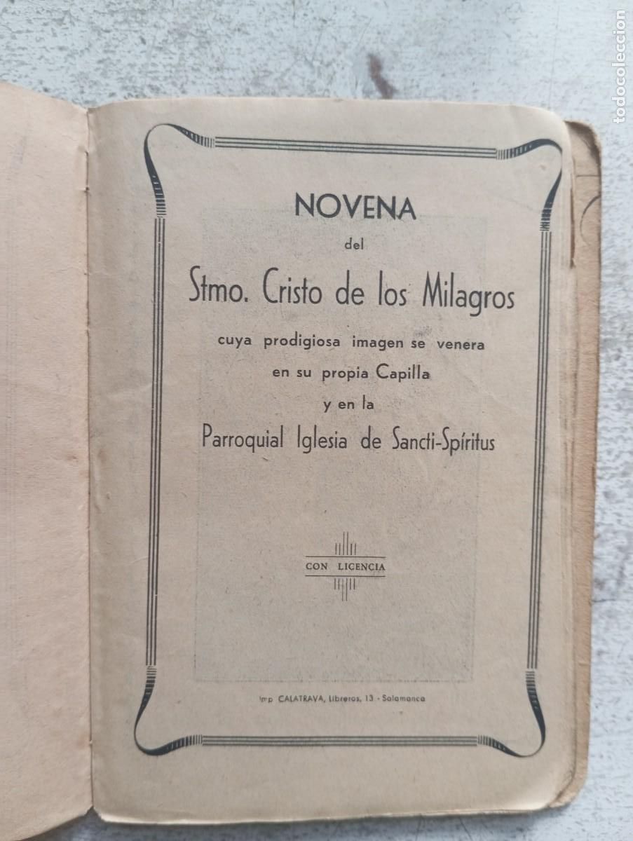 Libros antiguos: Novena del Sant&iacute;simo Cristo de los Milagros. Iglesia Sancti Spiritus. Imprenta Calatrava, Salamanca