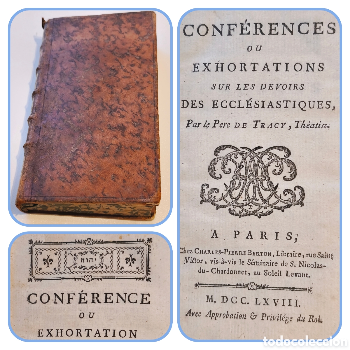 Libros antiguos: Libro Antiguo de 1768. Conf&eacute;rences ou exhortations...