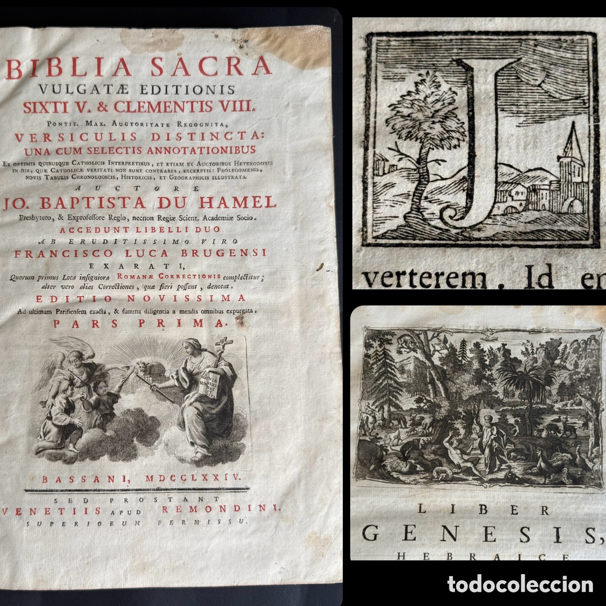 Libros antiguos: 1774 - BIBLIA SACRA VULGATAE - PARS PRIMA - J.B. DU HAMEL - BASSANI