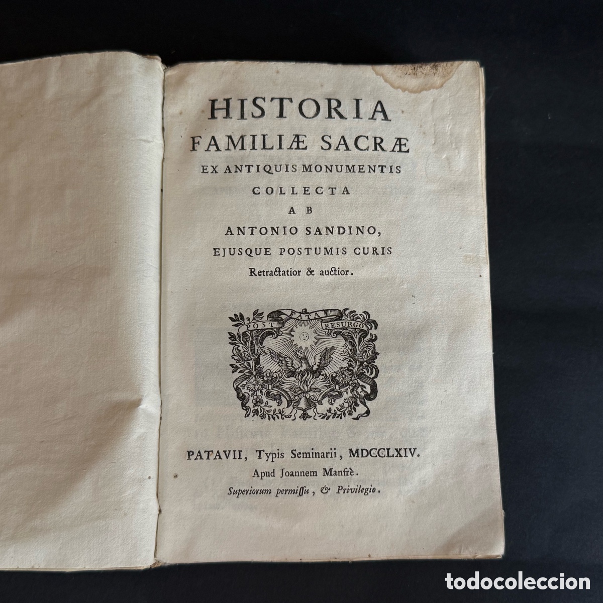 Libros antiguos: 1764 - HISTORIA FAMILIAE SACRAE EX ANTIQUIS MONUMENTIS - PATAVII - Religi&oacute;n - Pergamino - XVIII