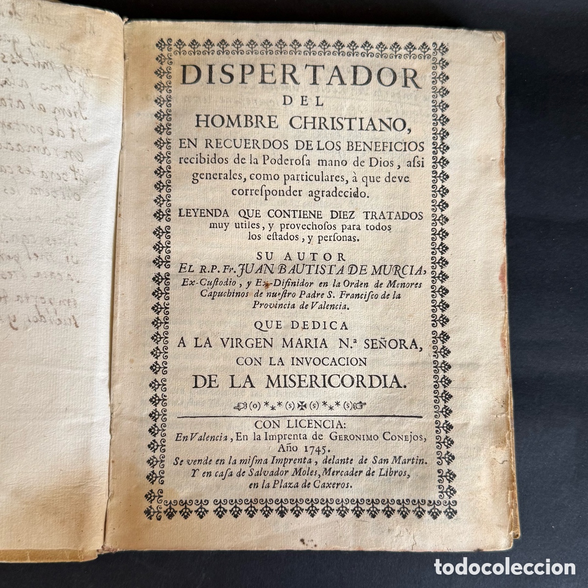 Libros antiguos: MUY RARO - 1745 - Juan Bautista de Murcia - Despertador del hombre Christiano - Pergamino