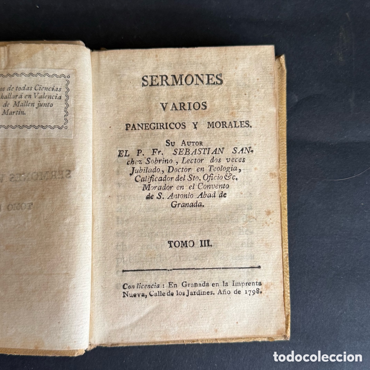 Libros antiguos: 1798 - Sermones varios paneg&iacute;ricos y morales - Sebastian Sanchez - Tomo III - Pergamino - Religi&oacute;n