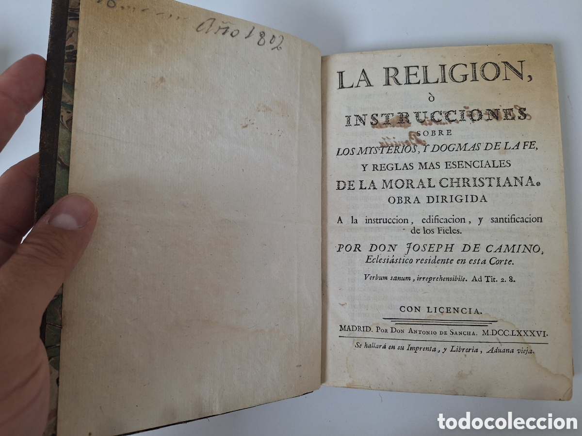 Libros antiguos: JOSEPH DE CAMINO, La religion o instrucciones sobre los misterios (a&ntilde;o 1786)