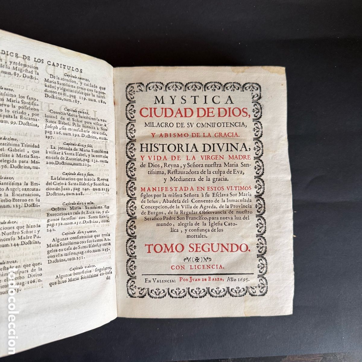 Libros antiguos: 1695 - Mystica Ciudad de Dios - Sor Mar&iacute;a de &Aacute;greda - Tomo II - Valencia, Juan de Baeza - S. XVII