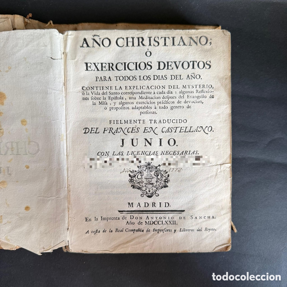 Libros antiguos: 1772 - A&ntilde;o Christiano o Exercicios Devotos - Junio - Madrid - Pergamino - Religi&oacute;n - XVIII
