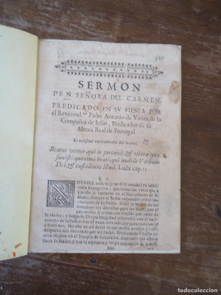 Libros antiguos: Sermon de N. Se&ntilde;ora del Carmen, predicado en su fiesta por ... Padre Antonio de Vieira. S. XVII