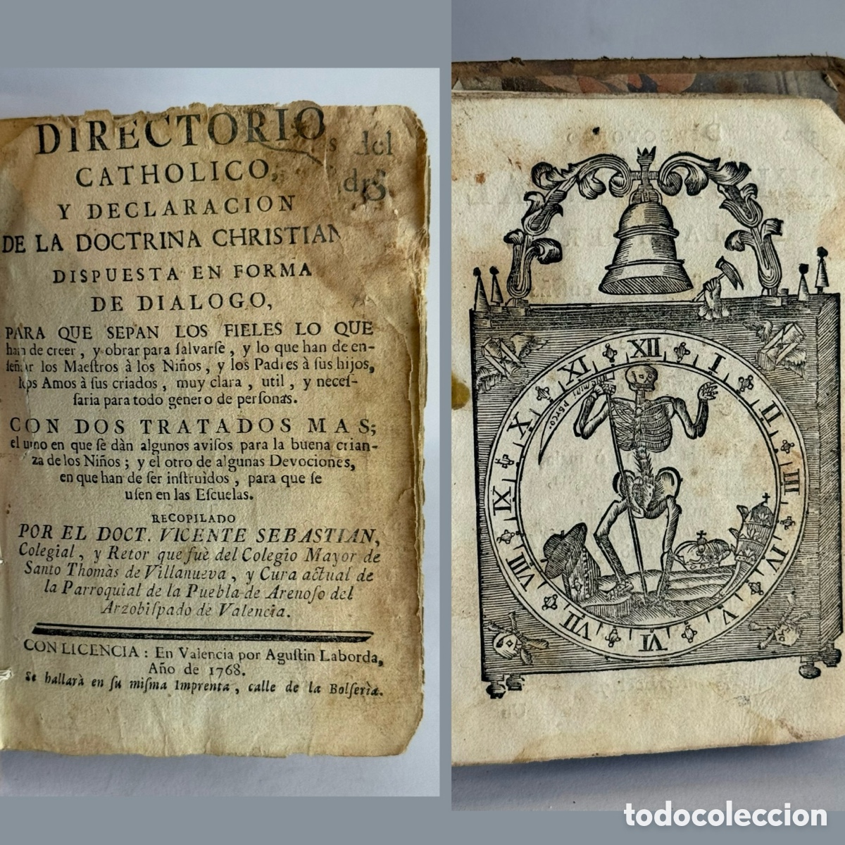 Livres anciens: 1768 - Directorio Catholico - Vicente Sebastian - Valencia - Muerte - Grabado - XVIII