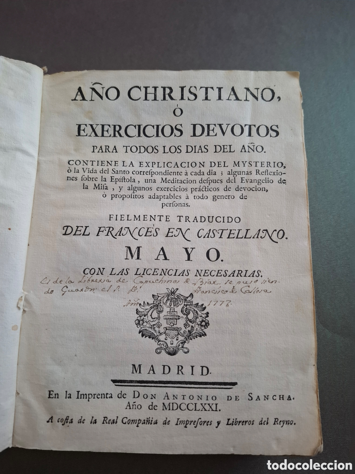 Libros antiguos: A&ntilde;o christiano - Mayo - 1771