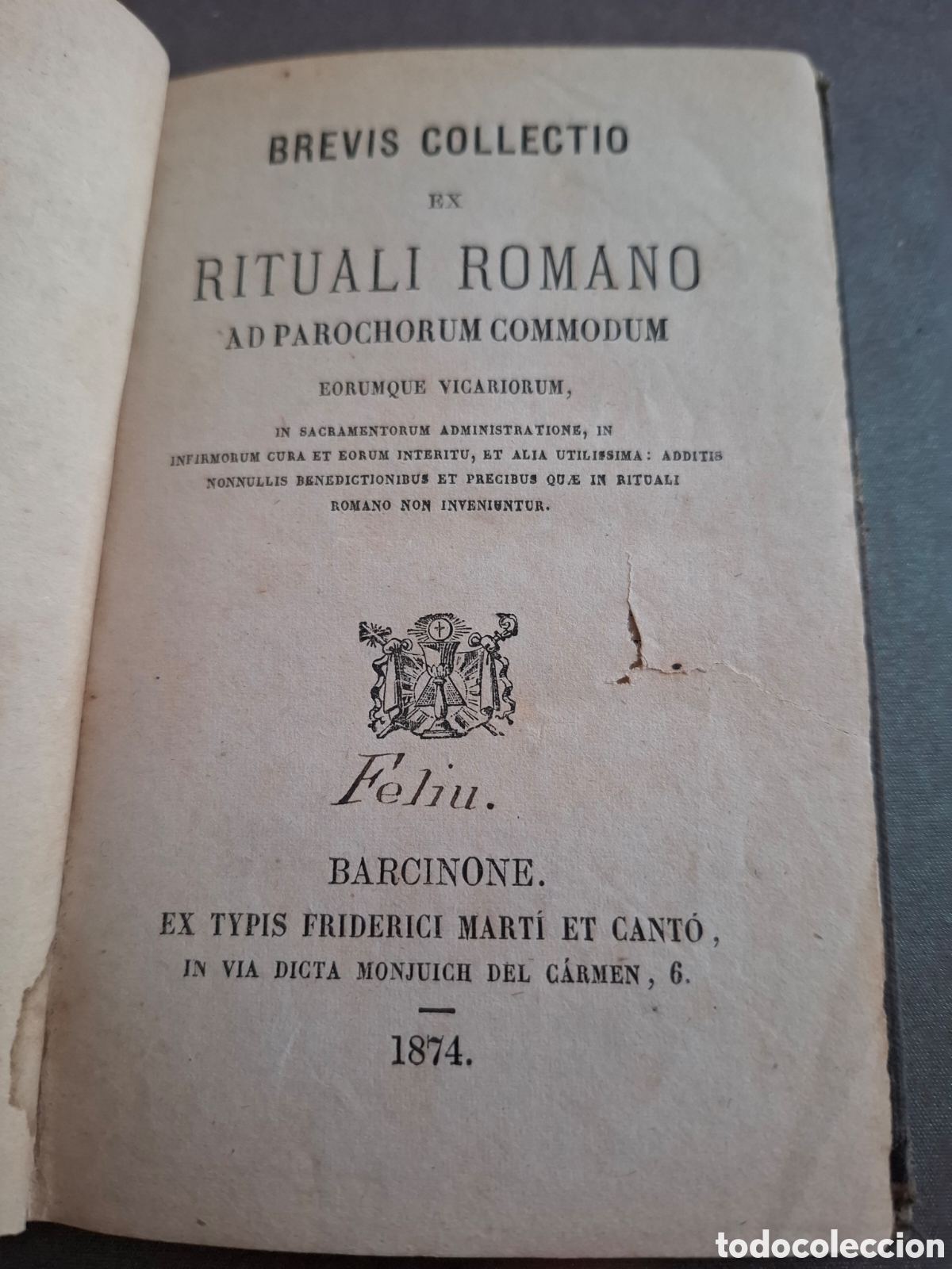 Libros antiguos: Brevis collectio exrituali romano - 1874