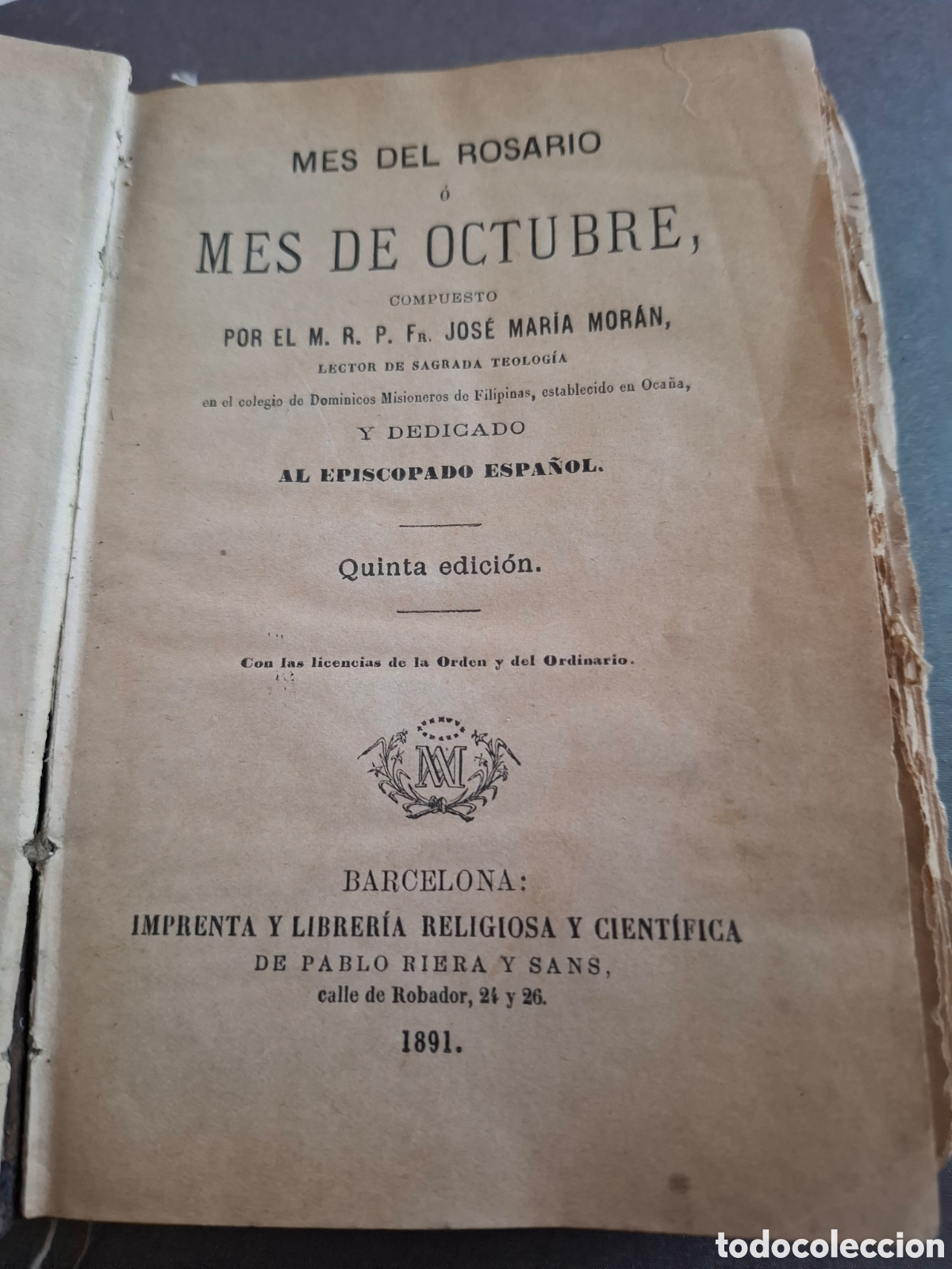 Libros antiguos: Mes del rosario o mes de octubre - 1891