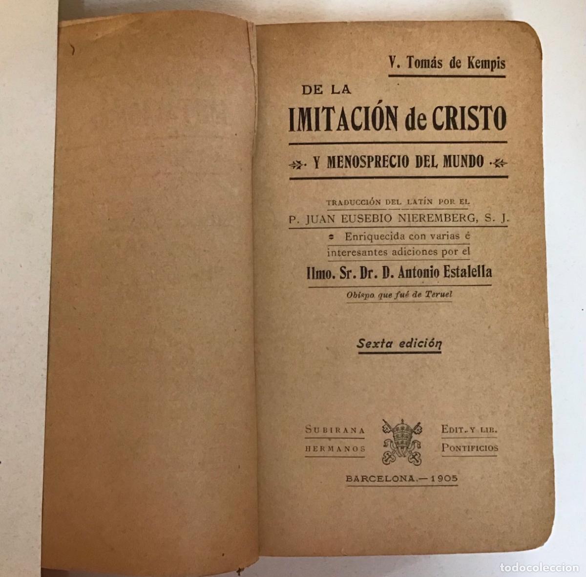 Libros antiguos: IMITACI&Oacute;N DE CRISTO Y MENOSPRECIO DEL MUNDO, V. TOM&Aacute;S DE KEMPIS 1905