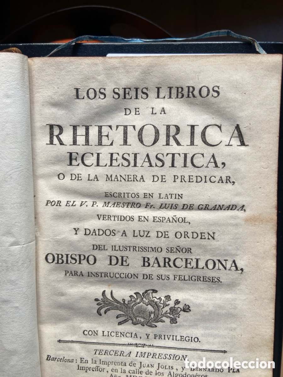Libros antiguos: Los seis libros de la ret&oacute;rica eclesi&aacute;stica de fray Luis de Granada, 1755