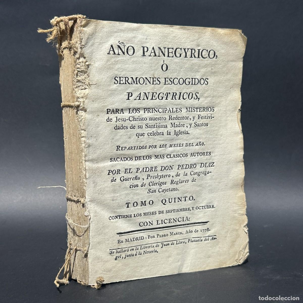 Libros antiguos: a&ntilde;o 1778 - A&Ntilde;O PANEGIRICO O SERMONES ESCOGIDOS - SANTO TOMAS DE VILLANUEVA - ANGELES - VIRGEN MERCED