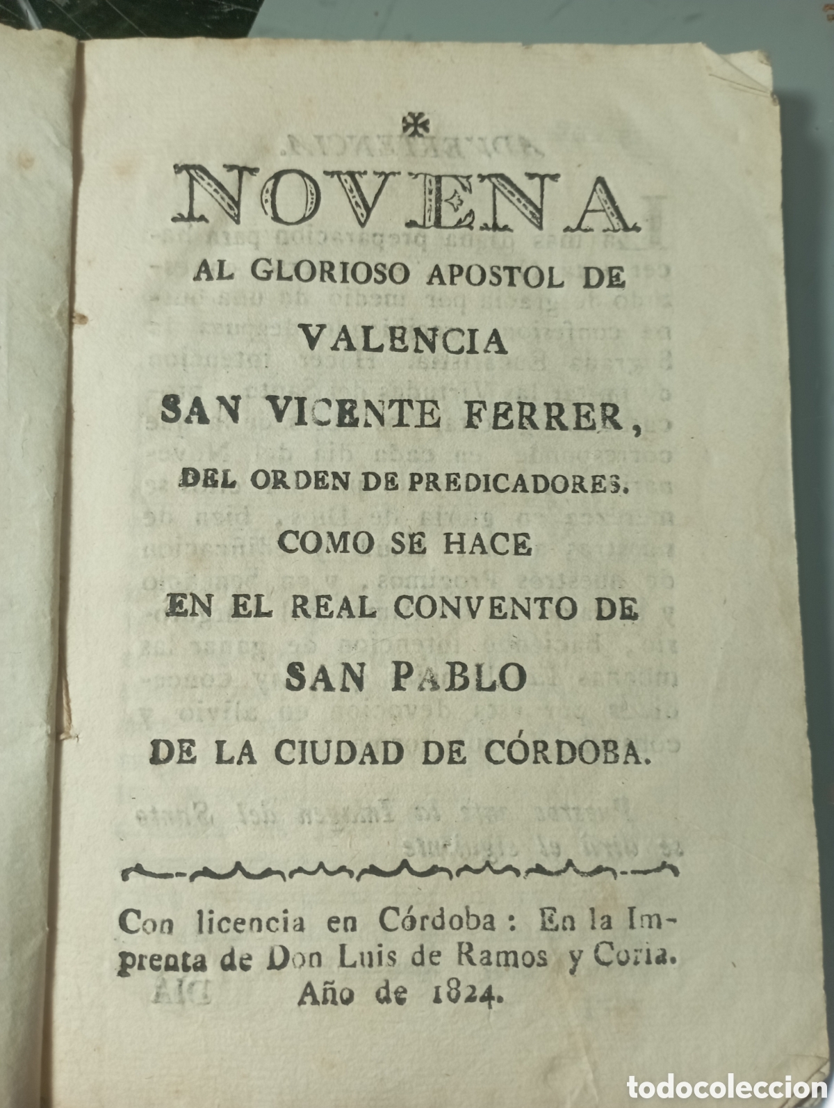 Libros antiguos: novena al glorioso ap&oacute;stol valencia san Vicente Ferrer ciudad de c&oacute;rdoba 1824