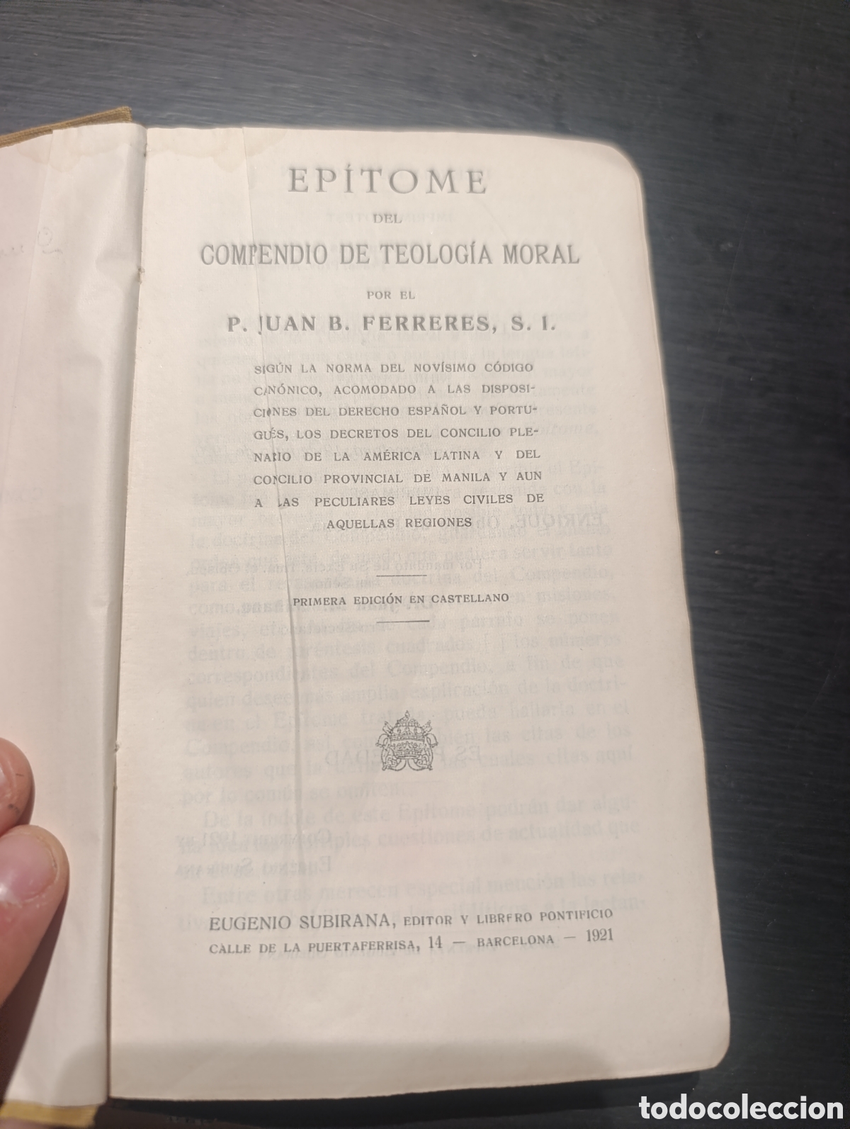 Libros antiguos: EPİTOME DEL COMPENDIO DE TEOLOG&Iacute;A MORAL POR EL P. JUAN B. FERRERES,