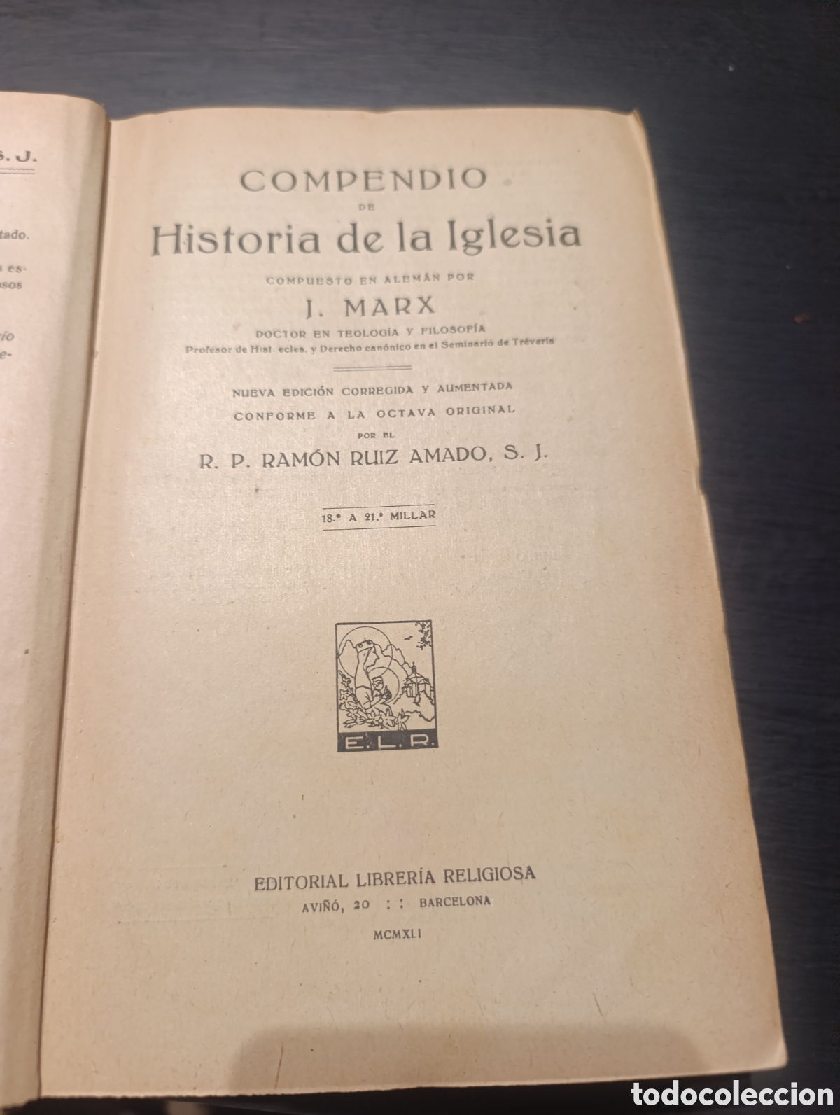 Libros antiguos: COMPENDIO DE Historia de la Iglesia COMPUESTO EN ALEMAN POR J. MARX
