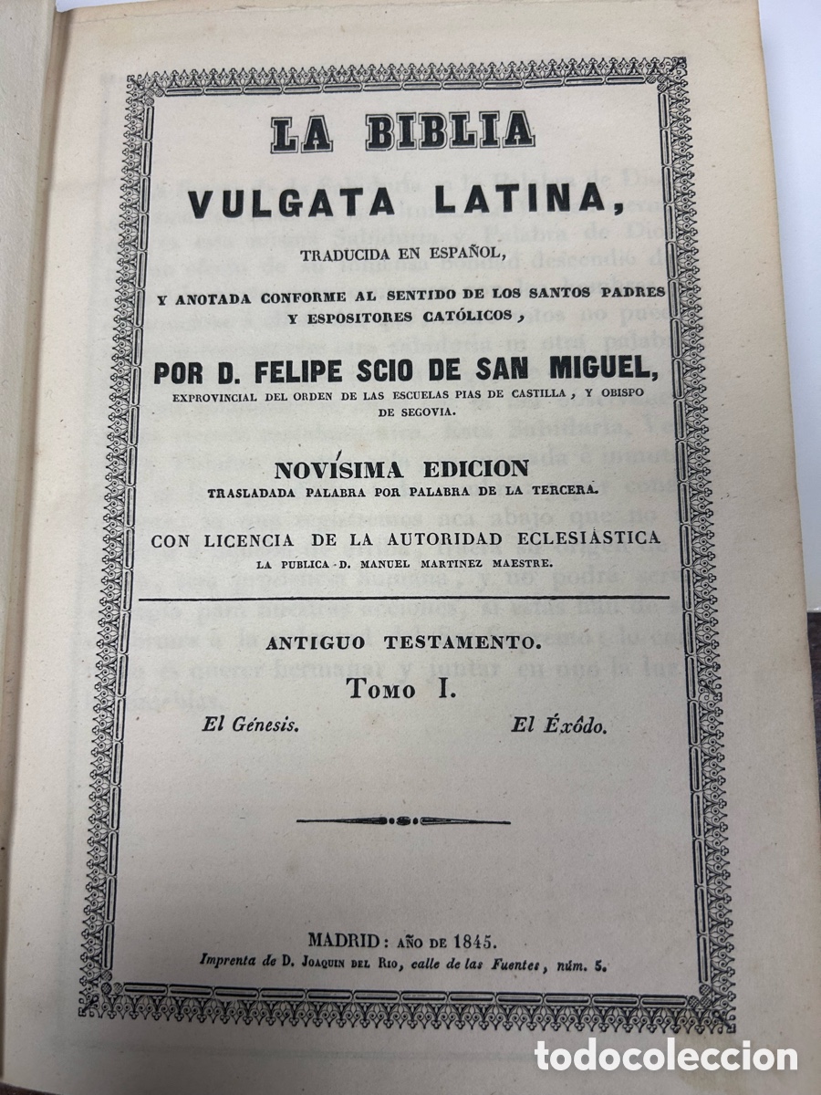 Libros antiguos: La biblia vulgata latina. Scio de San Miguel, Madrid 1845. Ver nota