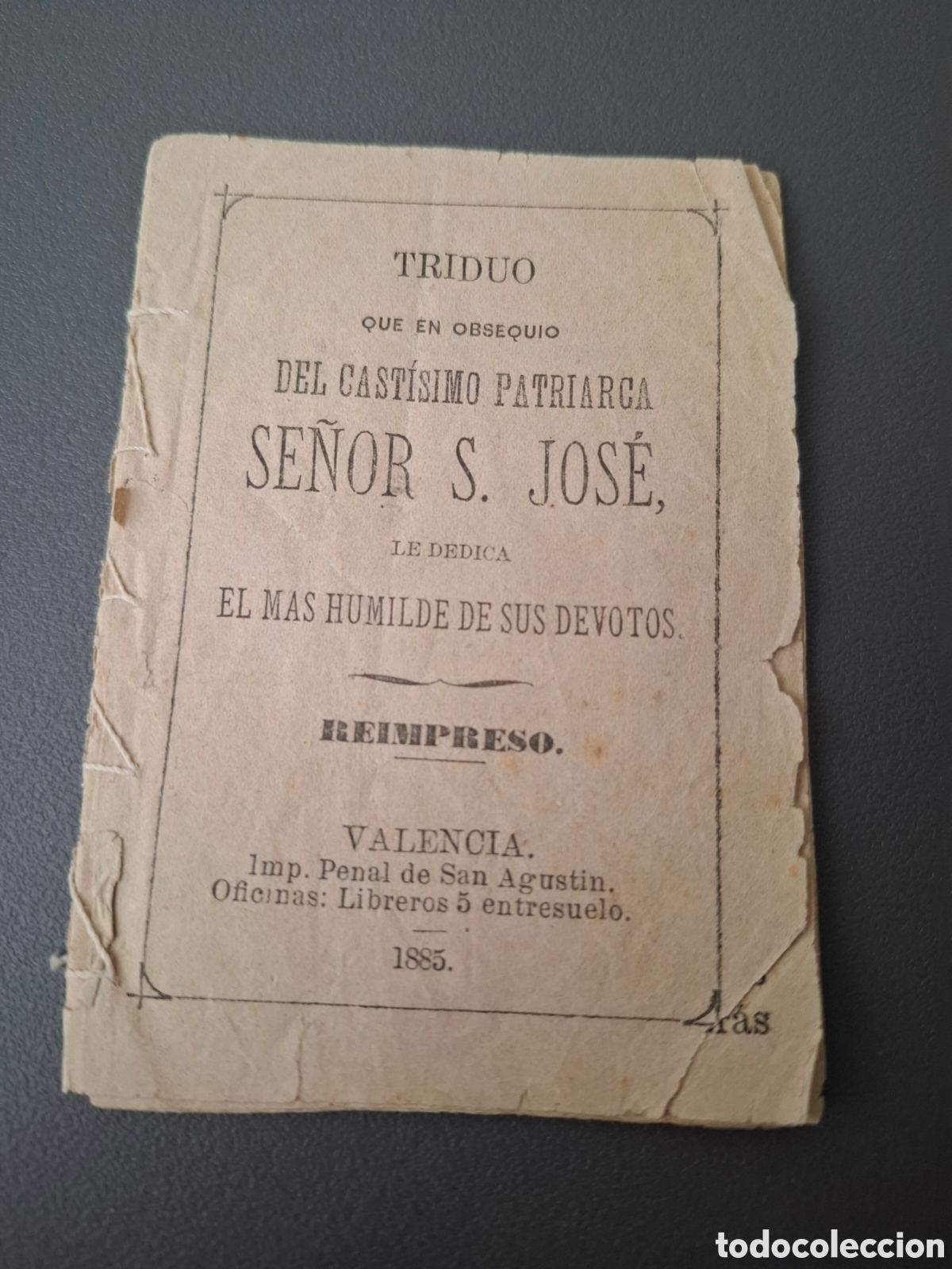 Libros antiguos: Triduo del cast&iacute;simo patriarca Se&ntilde;or San Jos&eacute; - 1885