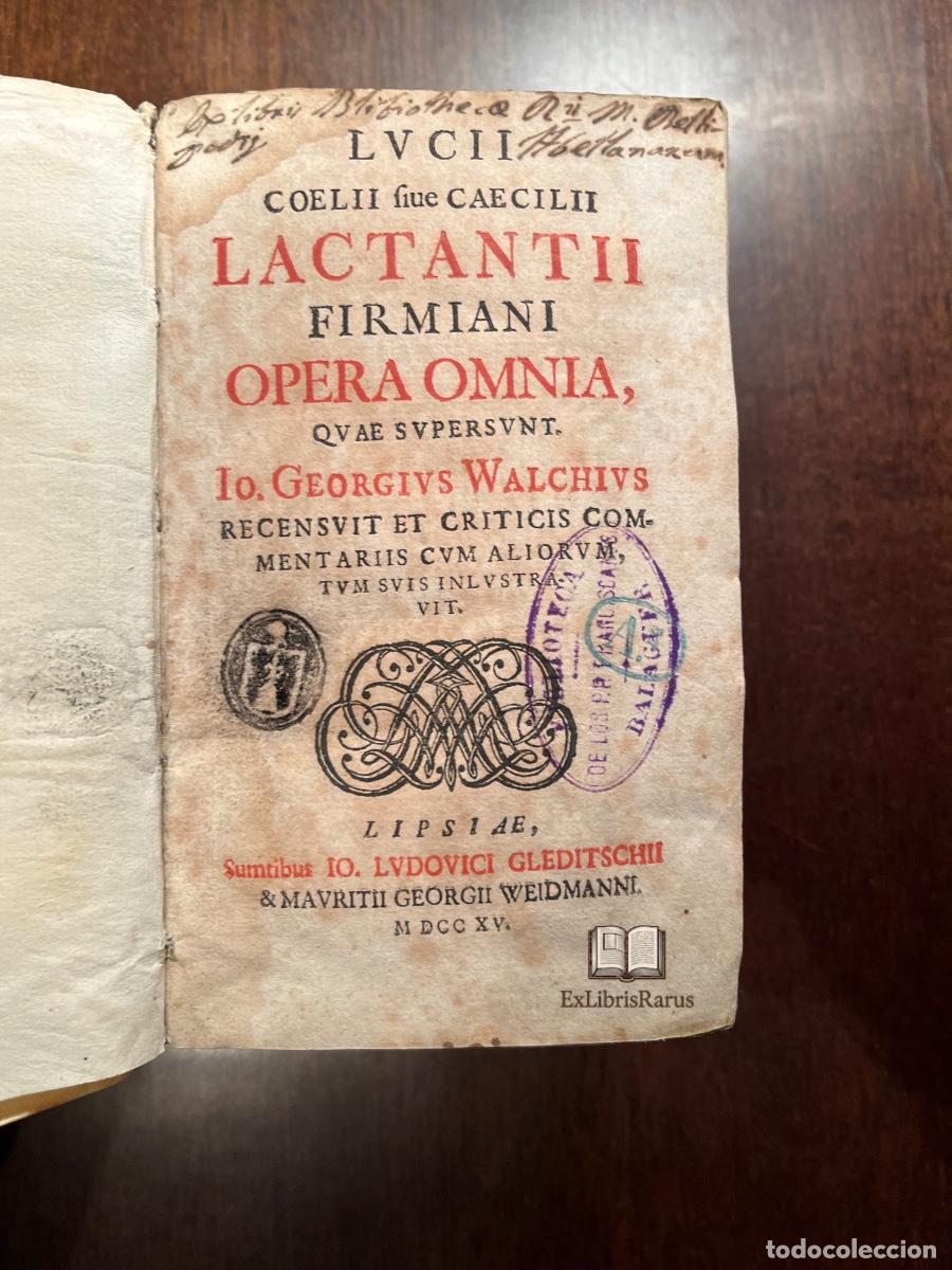 Libros antiguos: LACTANTII FIRMIANI OPERA OMNIA &ndash; Leipzig (Lipsiae), 1715 &ndash; Pergamino de &eacute;poca &ndash; Patr&iacute;stica latina