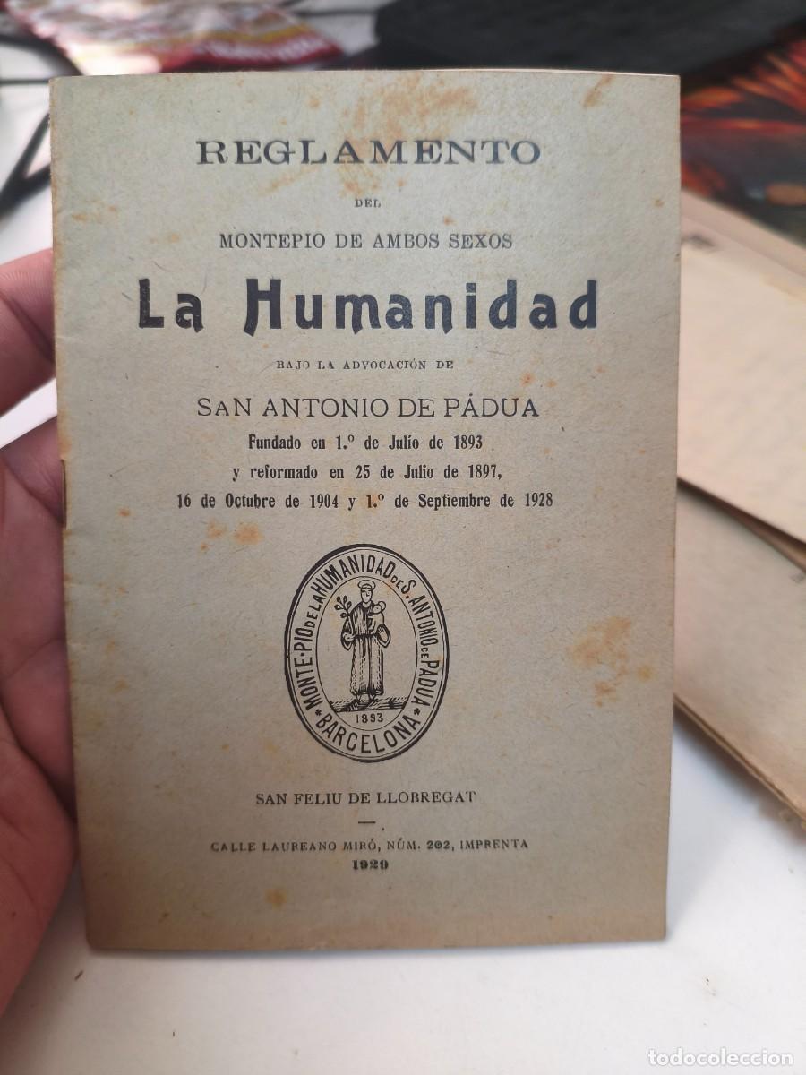Libros antiguos: Reglamento montepio ambos sexos la humanida. San Antonio de Padua. Antoni. Sant Feliu de Llobregat