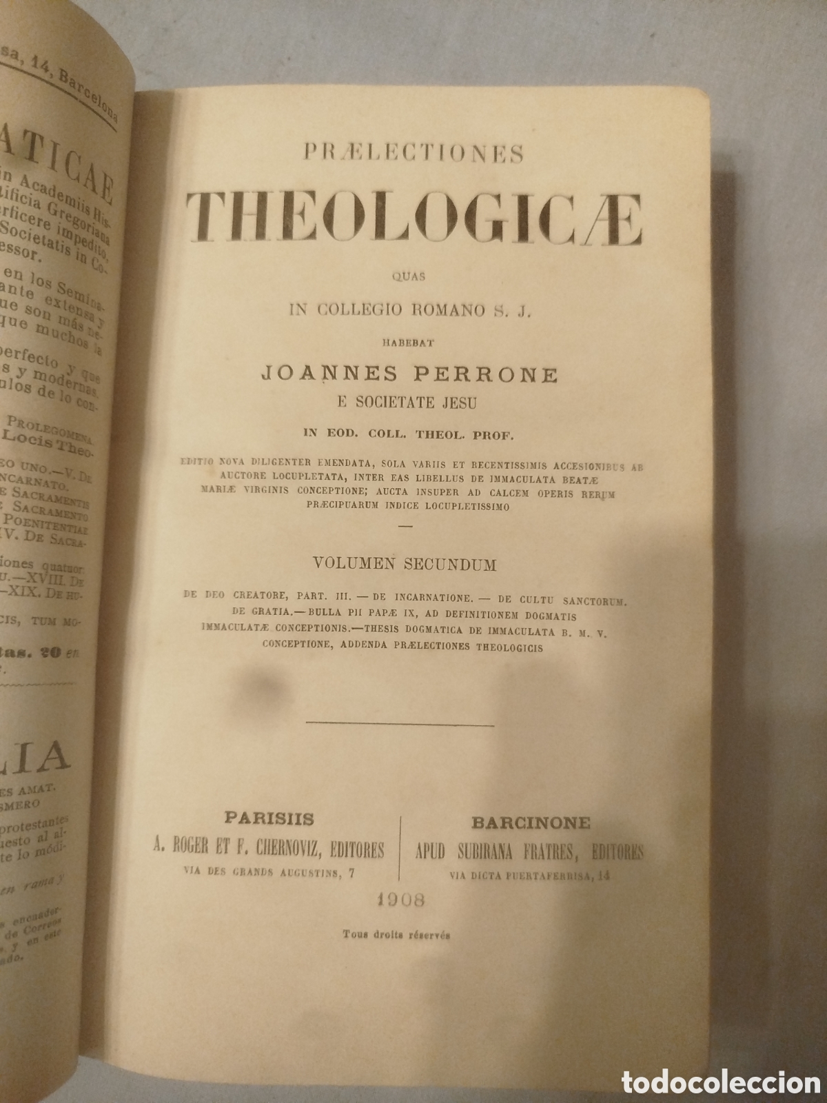 Livros antigos: Paeelectiones theologiae 1908 volumen secundum