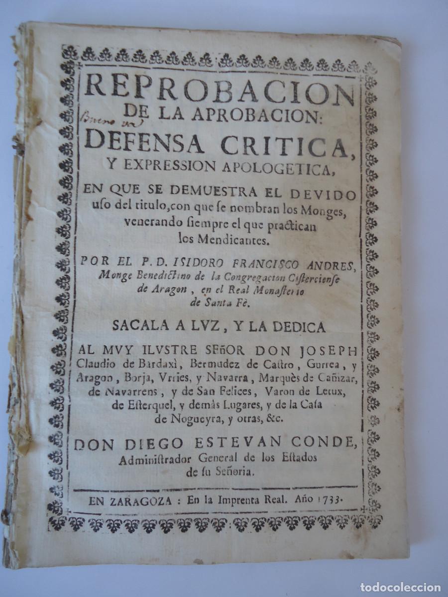 Old books: Uso del titulo, con que se nombran los Monges ... Zaragoza 1733