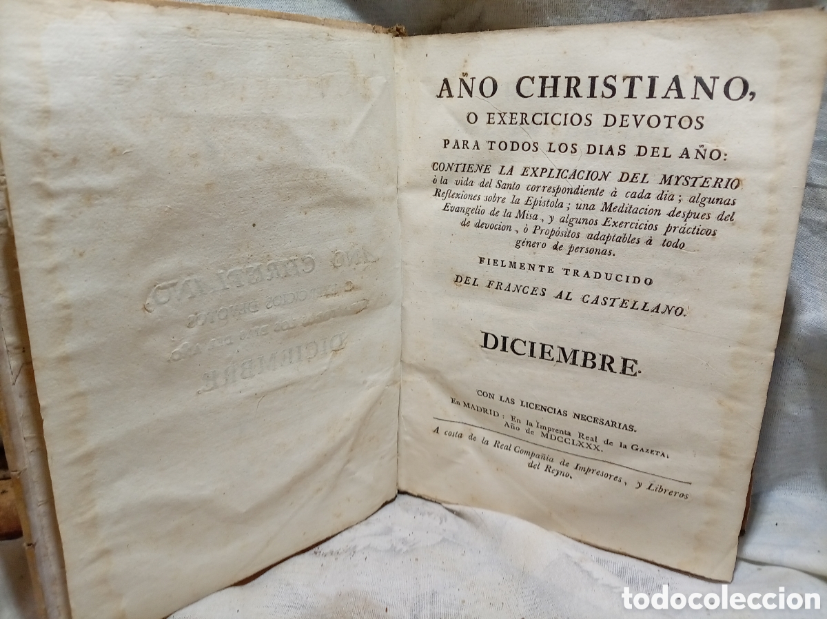 Libros antiguos: 1780, A&Ntilde;O CHRISTIANO O EXERCICIOS DEVOTOS, DICIEMBRE, DEL FRANC&Eacute;S AL CASTELLANO, CON FUNDA DE PIEL