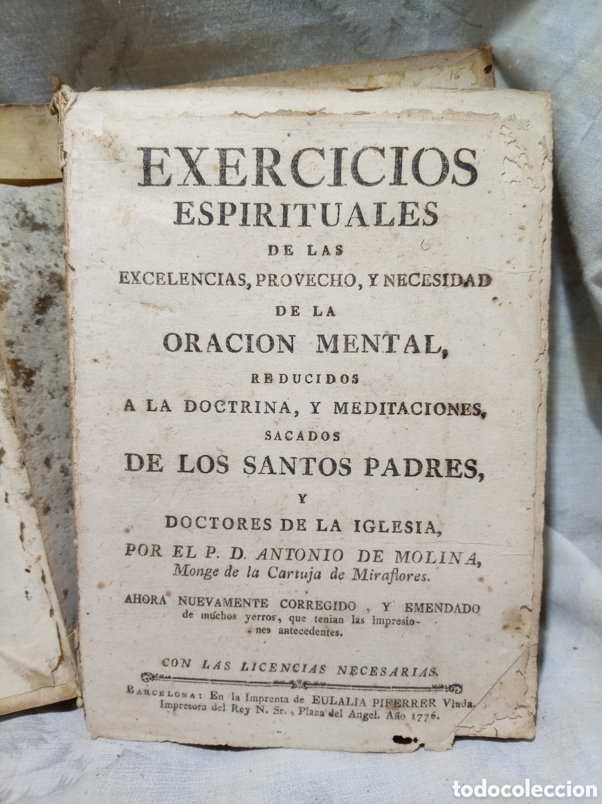 Libros antiguos: 1776, EXERCICIOS ESPIRITUALES DE LA ORACION MENTAL POR EL P. D. ANTONIO DE MOLINA CON FUNDA DE PIEL