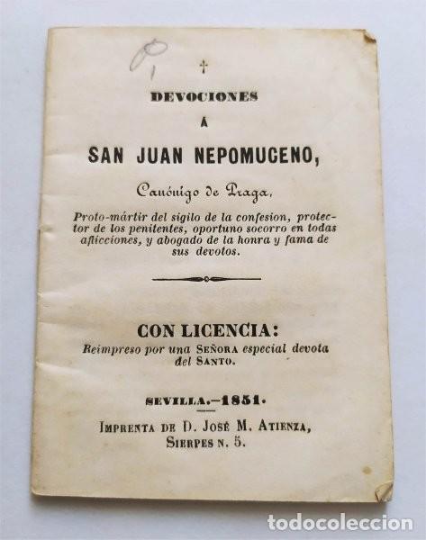 Old books: Devociones a San Juan Nepomuceno, can&oacute;nigo de Praga. Sevilla, 1851