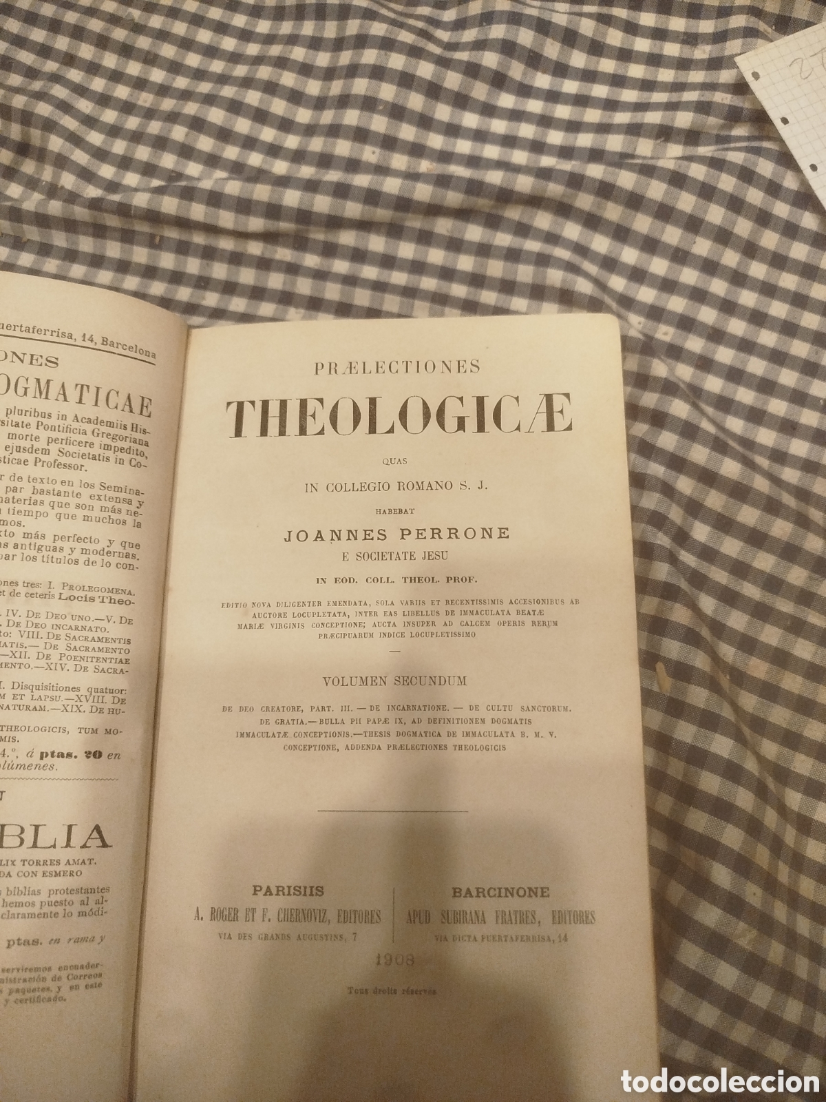 Libros antiguos: Praelectiones Theologicae (Lecciones Teol&oacute;gicas) escritas en lat&iacute;n