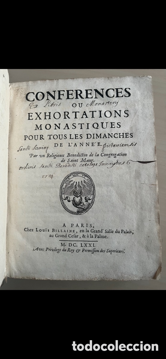 Libri antichi: LIBRO SIGLO XVII: CONFERENCES OU EXHORTATIONS MONASTIQUES. BENEDICTINOS. PARIS 1671. PLENA PIEL.