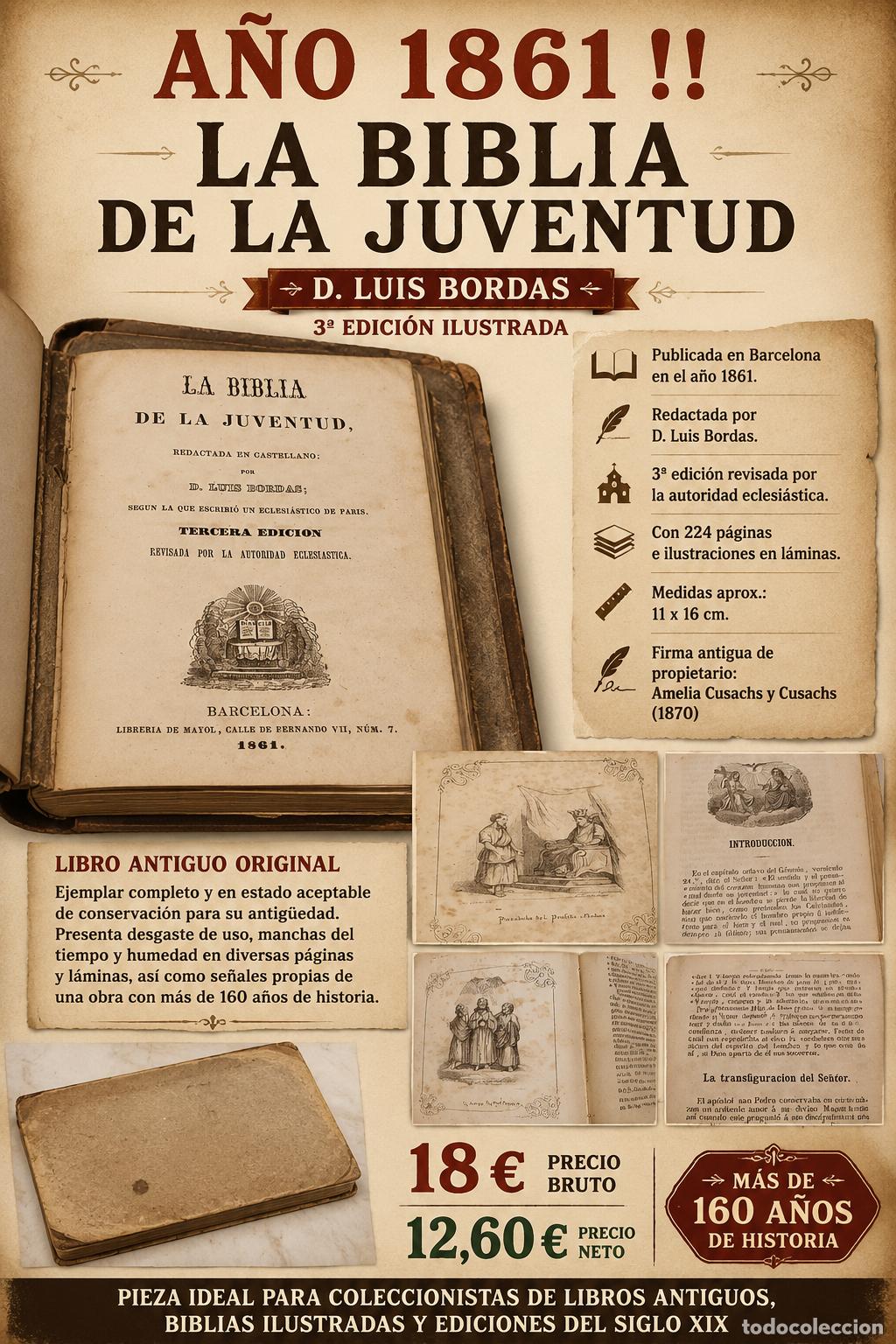Libros antiguos: A&Ntilde;O 1861 !! | LA BIBLIA DE LA JUVENTUD | D. LUIS BORDAS | 3&ordf; EDICI&Oacute;N ILUSTRADA