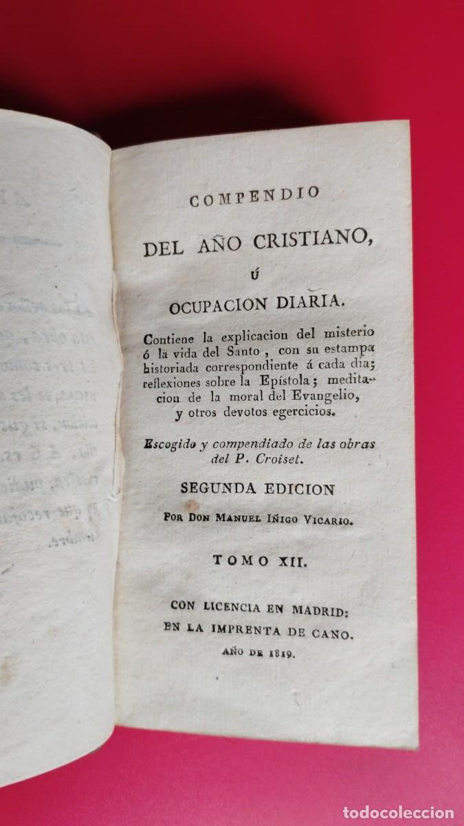 Antiquarische B&uuml;cher: MANUEL I&Ntilde;IGO VICARIO.-COMPENDIO DEL A&Ntilde;O CRISTIANO U OCUPACION DIARIA.-GRABADOS.-SANTOS-AS.-A&Ntilde;O 1819.