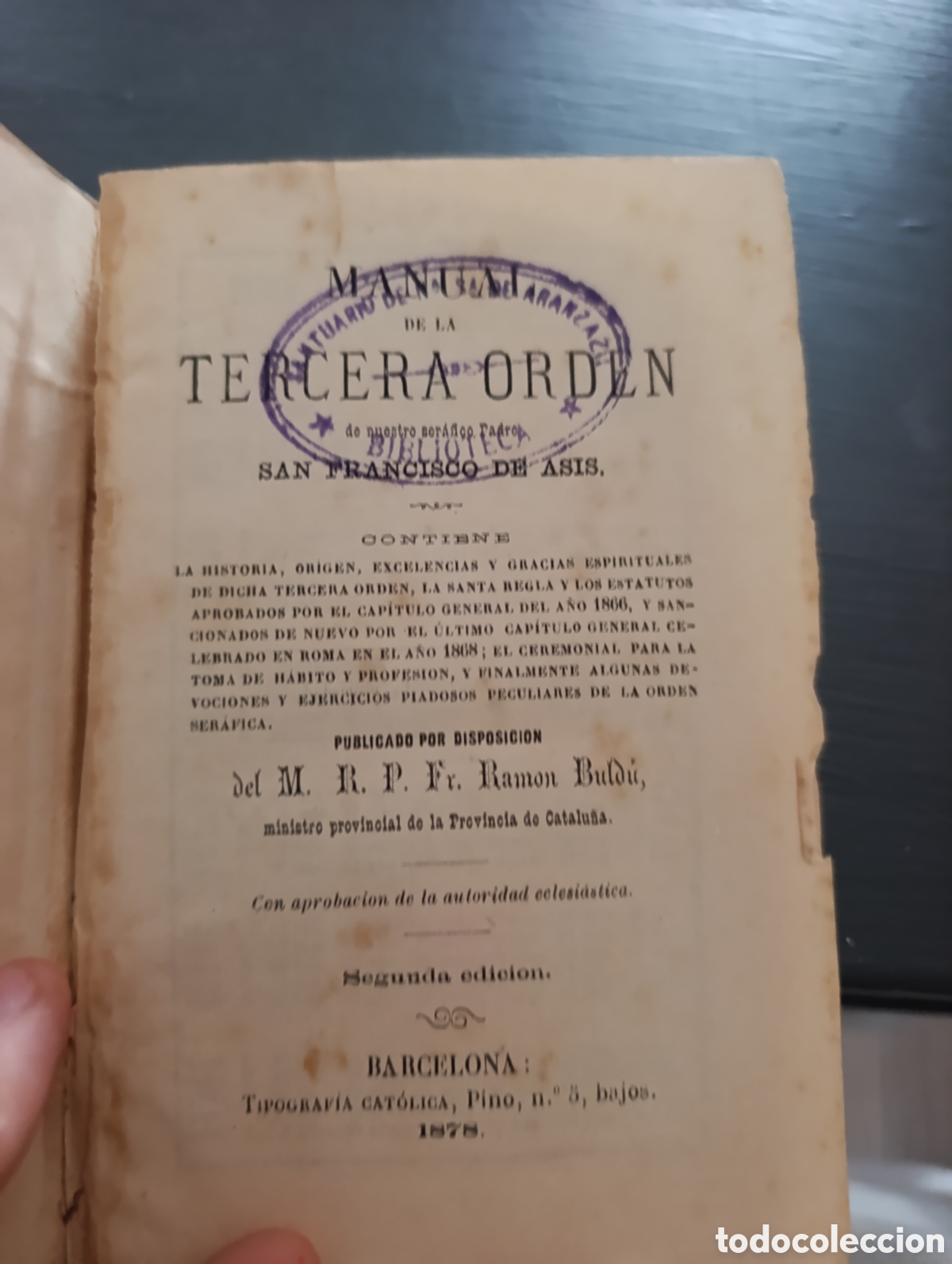 Libros antiguos: MANUAL DE LA TERCERA ORDEN. San Francisco de As&iacute;s 1878