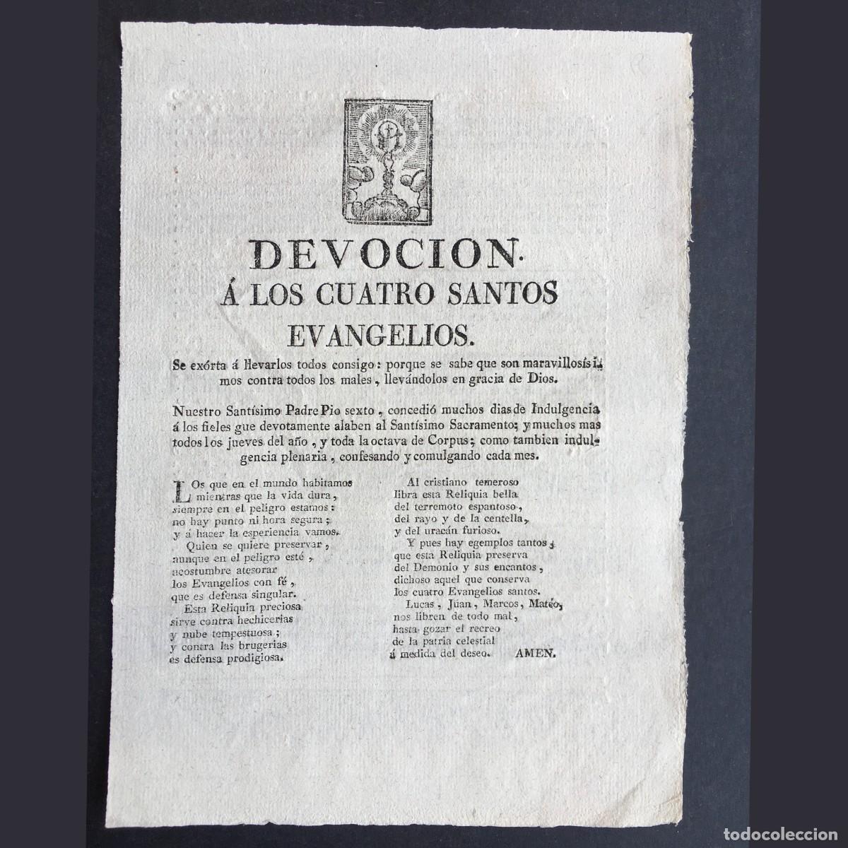 Livros antigos: Siglo XVIII - Hoja volante - Pliegos po&eacute;ticos - Devoci&oacute;n a los cuatro santos evangelios - L&eacute;rida