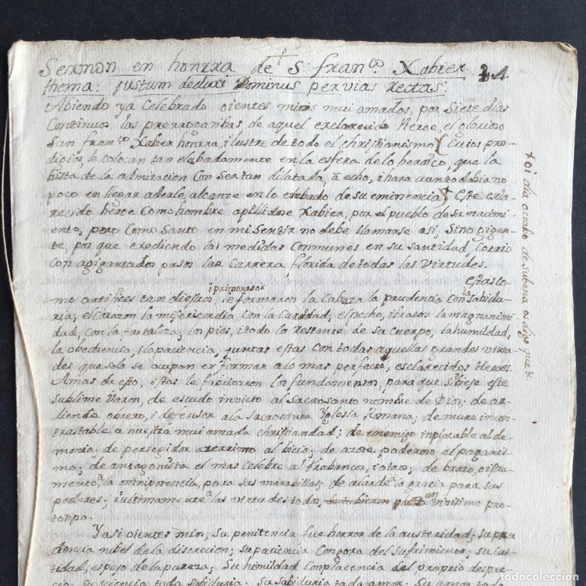 Antiquarische B&uuml;cher: Siglo XVIII - Manuscrito - Serm&oacute;n de San Francisco Xavier - Navarra - Javier - Jesuitas