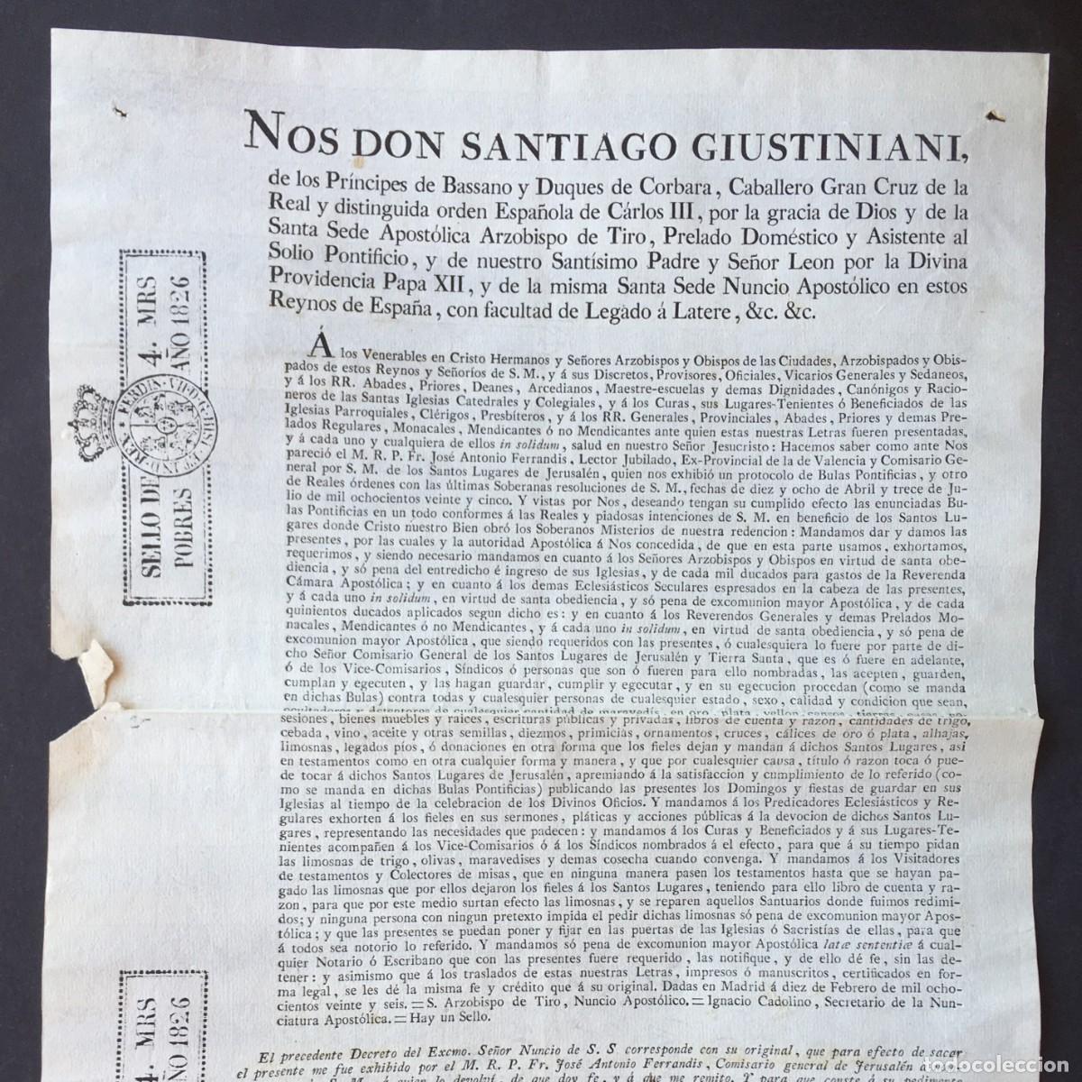 Libros antiguos: A&ntilde;o 1826 - Bula de Los Santos lugares - Tierra Santa - Indulgencias - Giustiniani
