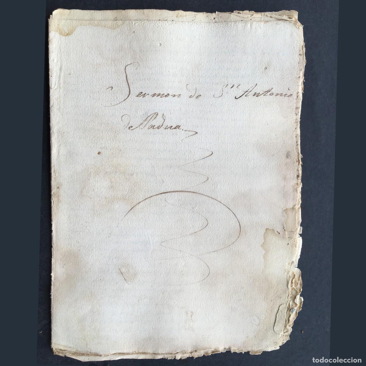 Libros antiguos: Siglo XVIII - Manuscrito - Serm&oacute;n de San Antonio de Padua