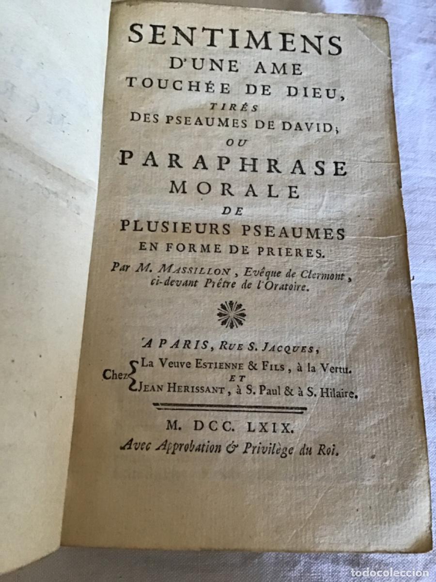 Libros antiguos: M. Massillon: Sentimens d&rsquo;une ame touch&eacute;e de Dieu, 1769, Paris