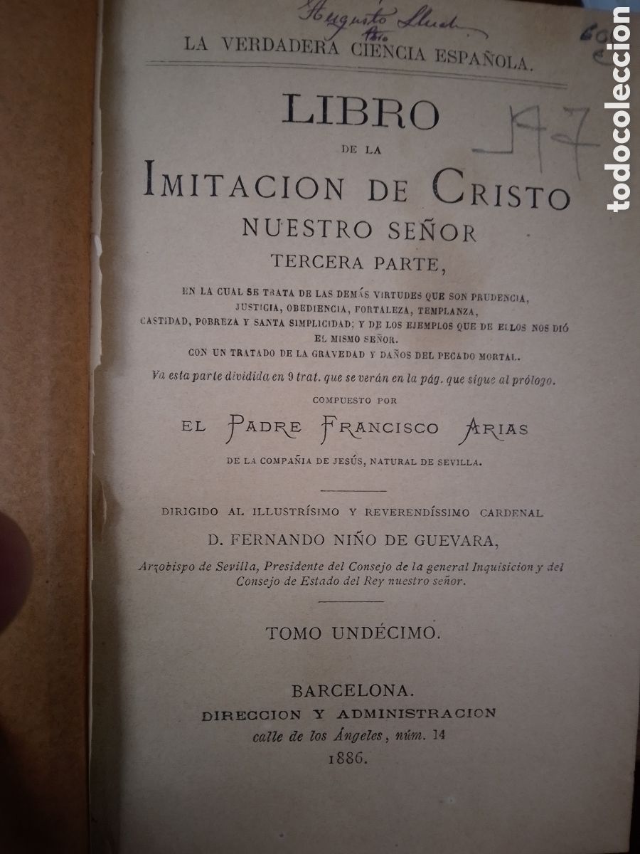 Libros antiguos: LIBRO DE LA IMITACION. DE CRISTO. TERCERA PARTE. PADRE FRANCISCO ARIAS. BARCELONA. 1886