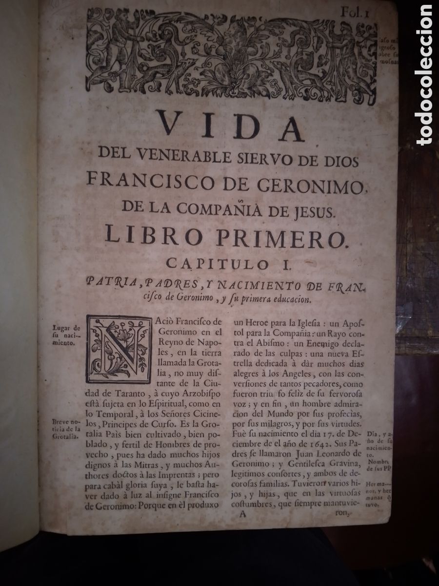 Libros antiguos: VIDA DEL SIERVO D DIOS FRANCISCO D GERONIMO. COMP. DE JESUS. LIBRO PRIMERO. 1758
