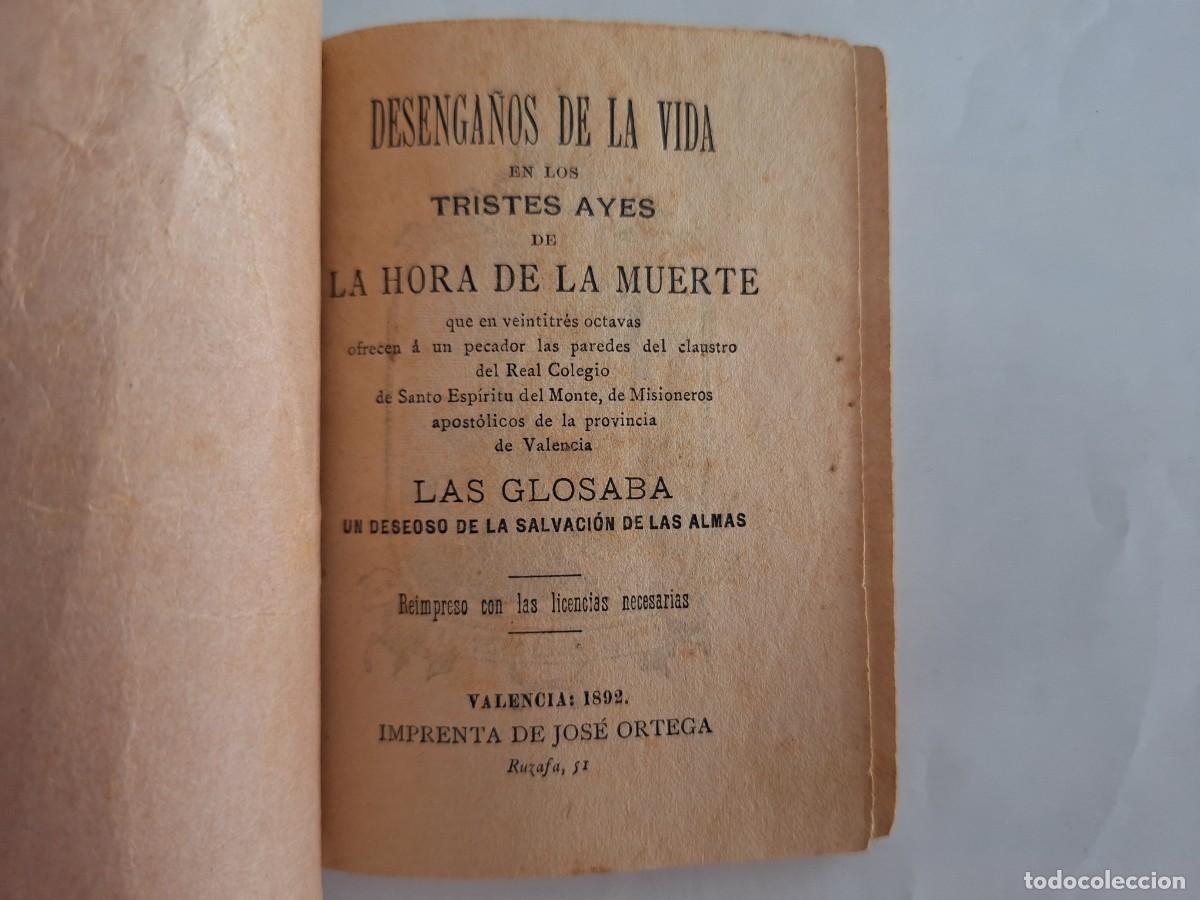 Livres anciens: DESENGA&Ntilde;OS DE LA VIDA TRISTES AYES LA HORA DE LA MUERTE LAS GLOSADA SALVACION ALMAS VALENCIA 1892 RV