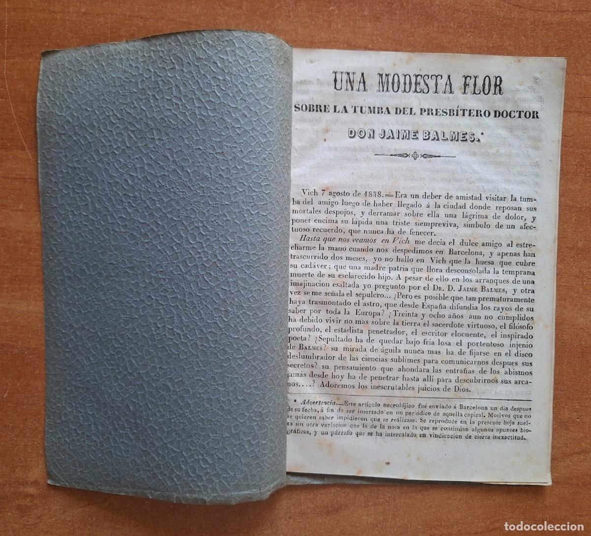 Libros antiguos: 1848 UNA MODESTA FLOR SOBRE LA TUMBA y ORACI&Oacute;N EXEQUIAS DE DON JAIME BALMES