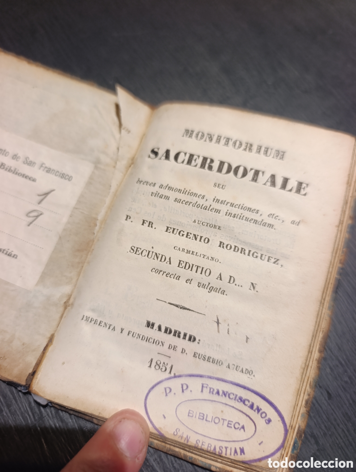 Libros antiguos: MONITORAUNA SACERDOTALE. Eugenio Rodr&iacute;guez. Madrid 1851
