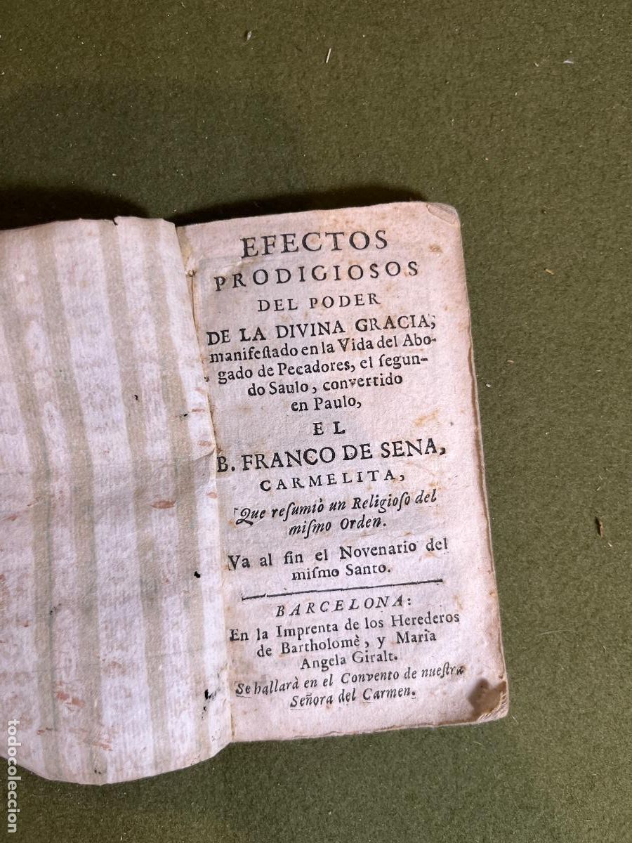 Libros antiguos: Ejercicios Prodigiosos de San Francisco de Sena Carmelita Barcelona &ndash; imp. Herederos de Bartolom&eacute; y