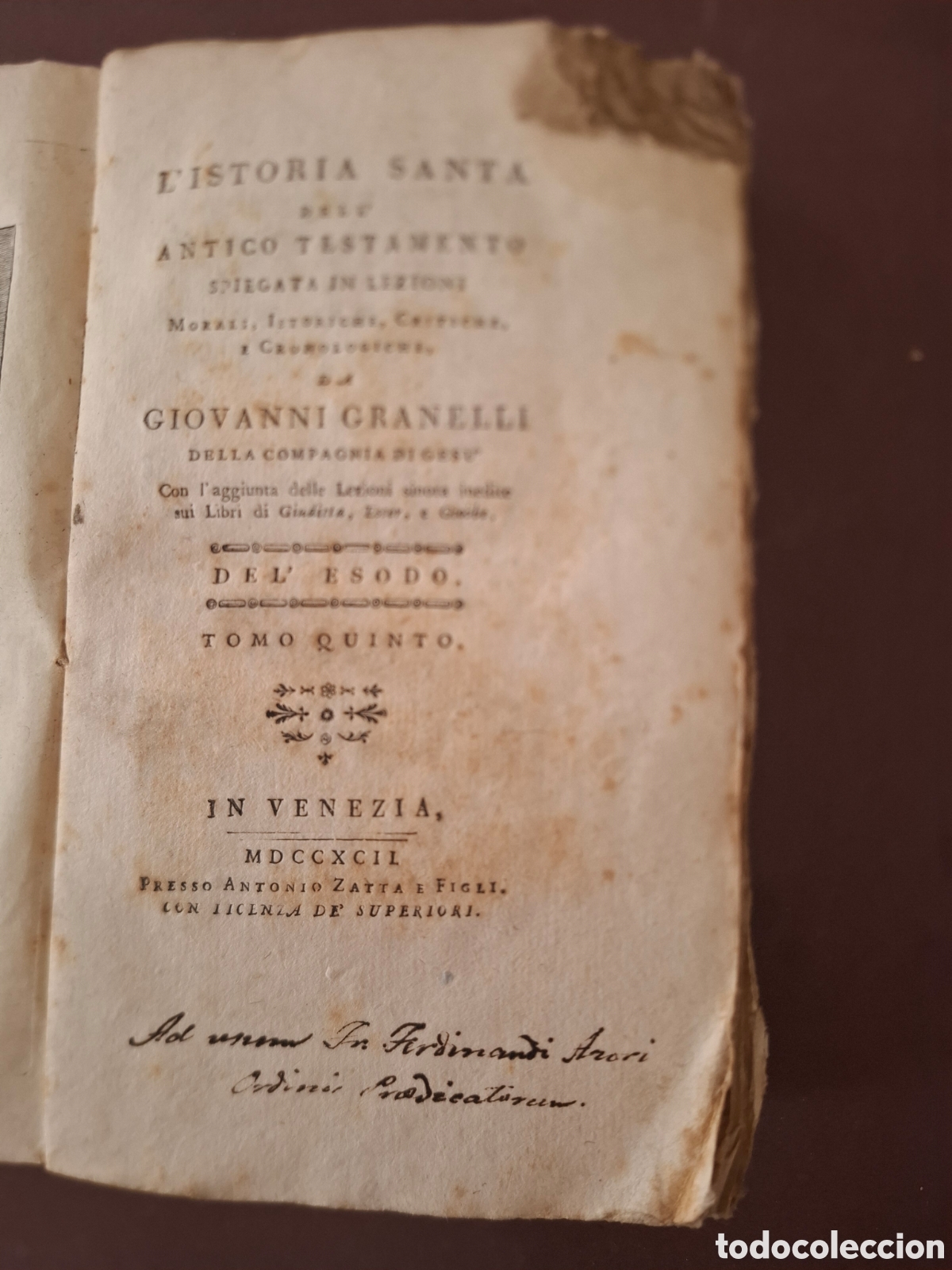 Libri antichi: L'Istoria Santa dell Antico Testamento - Giovanni Granelli- tomo 5- 1792
