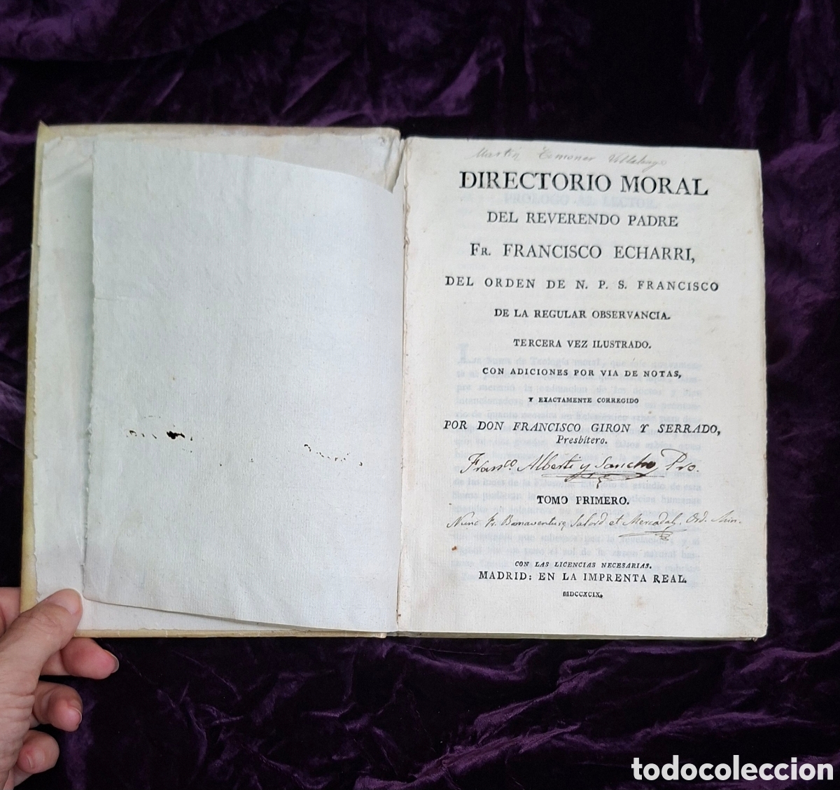 Antiquarische B&uuml;cher: Libro &rdquo;Directorio Moral&rdquo; Tomo I (1799) - Imprenta Real Madrid