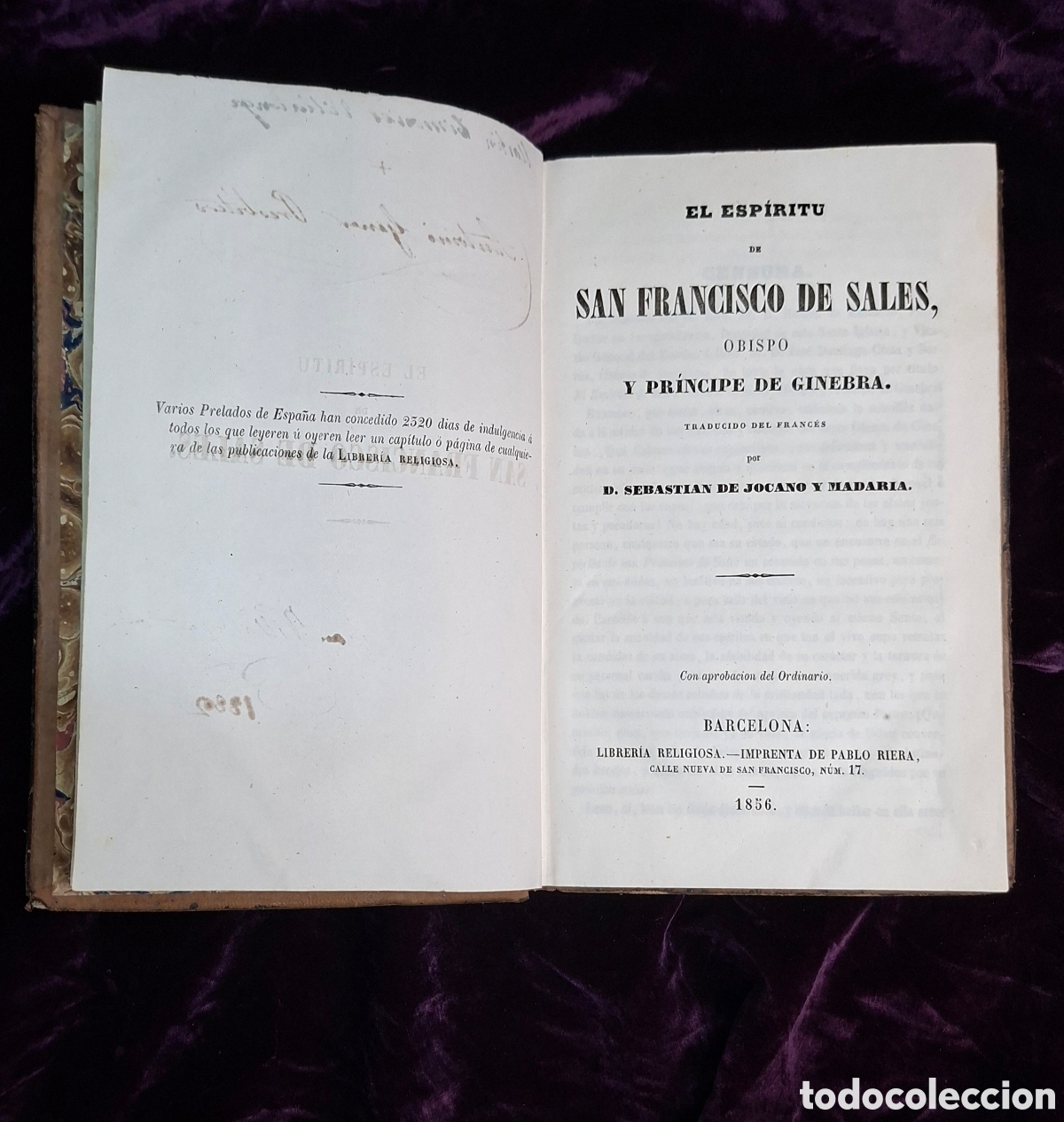 Libros antiguos: El Esp&iacute;ritu de San Francisco de Sales, edici&oacute;n Barcelona, 1856