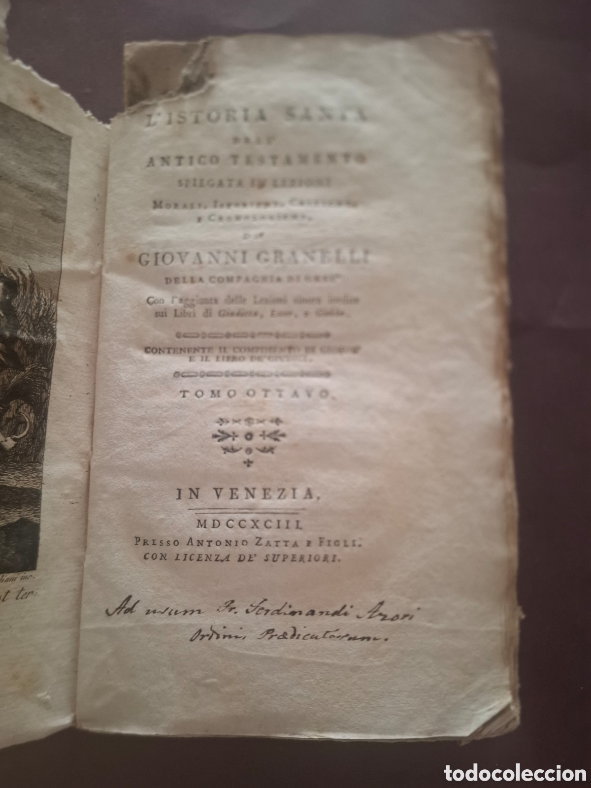 Libros antiguos: L.istoria Santa dell Antico Testamento - Giovanni Granelli - tomo 8 - 1792